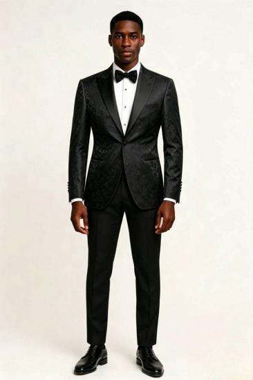 Black Jacquard Peak Lapel Tuxedo Jacket Slim Fit Men Formal Blazer Coat