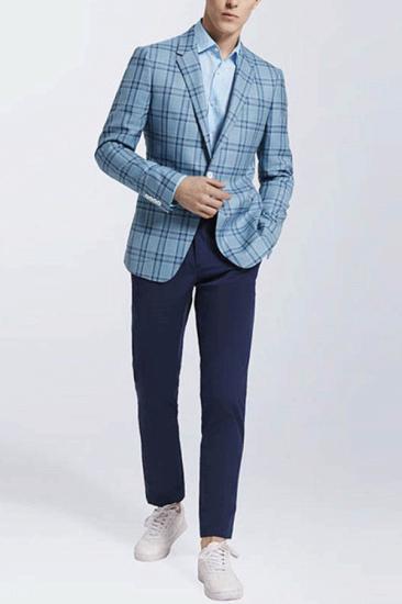 Modern Light Blue Plaid Suit Blazer Casual Prom_2