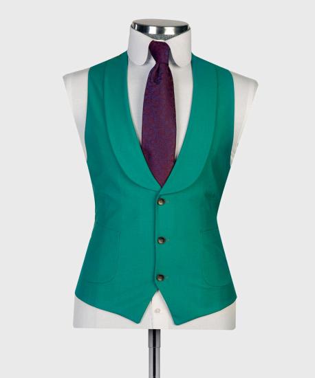 Green Pointed Lapel Three Piece Fashion Prom Suit_4