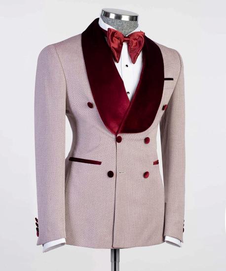 New Double Breasted Fashion Prom Suit With Wine Red Shawl Lapel_3