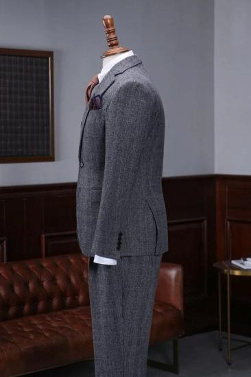 Alvin Fashion Dark Grey Plaid Three Piece Men Business Suit_2