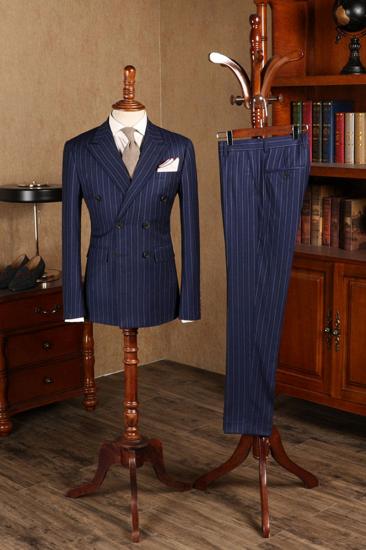 Avery Elegant Blue Striped Double Breasted Mens Business Suit
