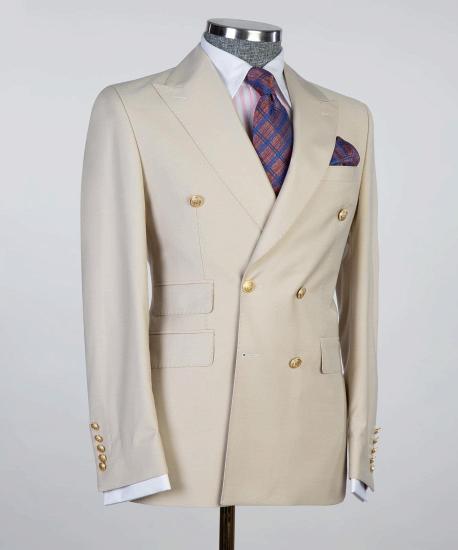 Modern Double Breasted Point Collar Men's Suit_3