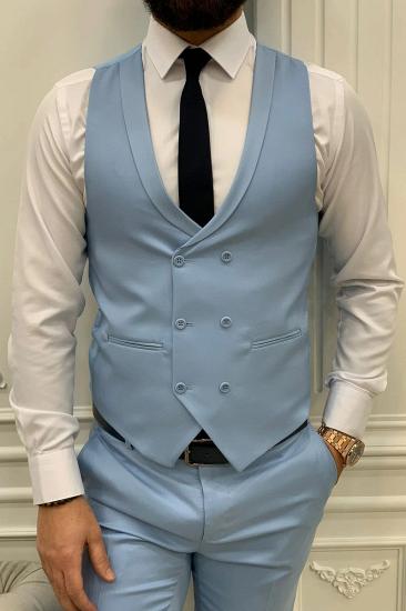 Brady Sky Blue Peak Collar Men's Slim Fit Three Piece Prom Suit_4