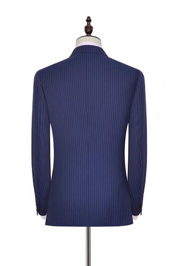 Vertical Stripe Point Lapel Business Suit for Men |  Mens Two Button Navy Suit_2
