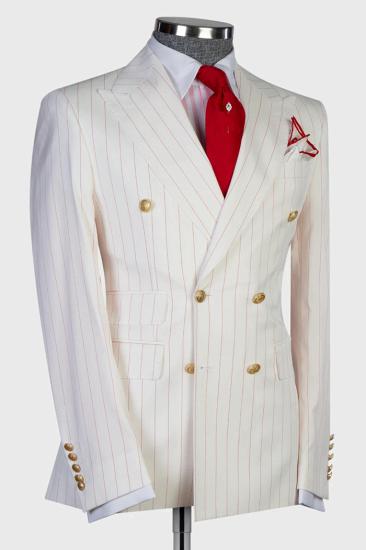 Brady Ivory Peaked Lapel Double Breasted Striped Two Prom Suits_2