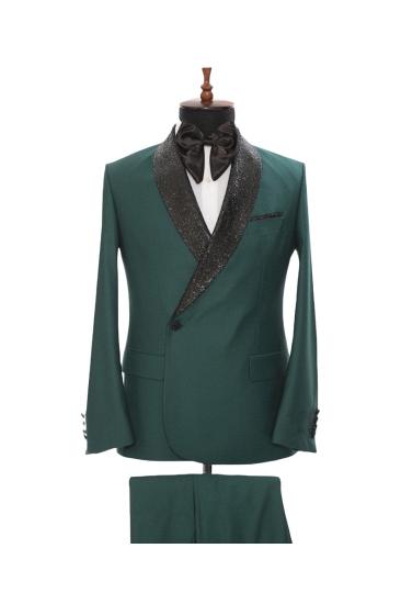 Jonathan Chic Green Sparkle Shawl Lapel Two Piece Men Suit_1