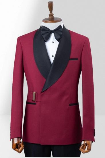 Slim Fit Burgundy Shawl Collar Two Piece Suit | With Adjustable Metal Buttons