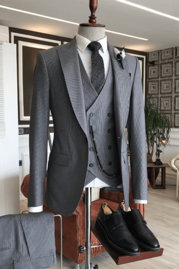 Frederic Dark Grey Three Piece Point Lapel Slim Fit Men Business Suit_2