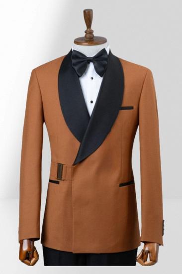 Stylish Brown Shawl Collar Two Piece Prom Suit｜With Adjustable Metal Buttons