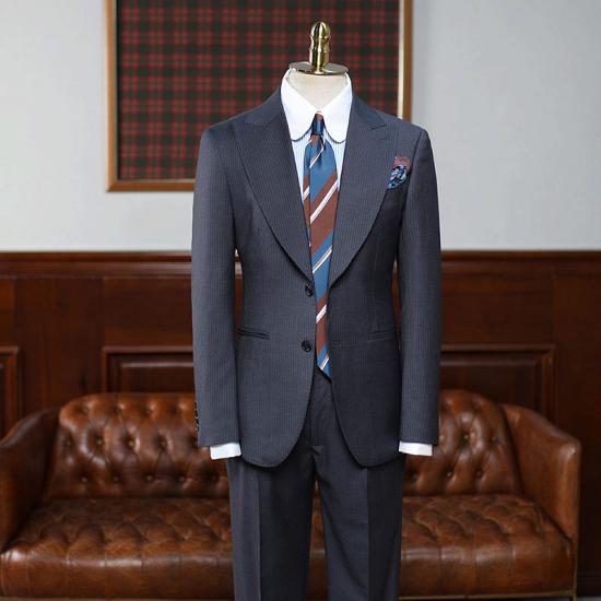 Ashbur Classic Black Striped Point Collar Slim Tailored Business Suit_2