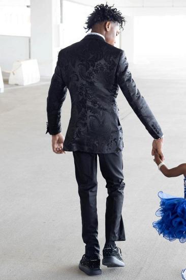 Justin Stylish Black Jacquard Peaked Lapel 3-Piece Beaded Prom Suit | Bradymensuit_2