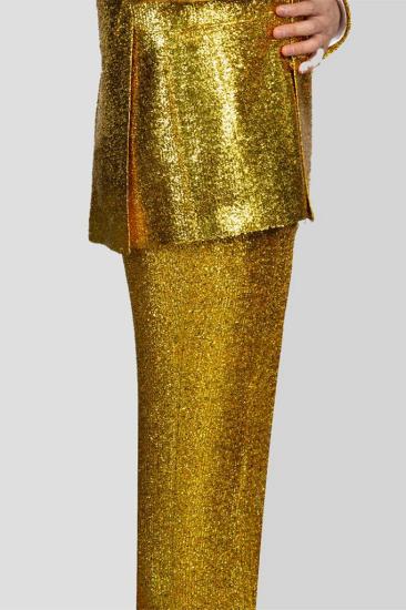 Gold Sequins Peaked Lapel Double Breasted Two Pieces Prom Suits_3