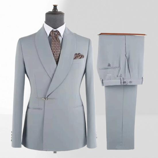 Light Grey Shawl Collar Wool Blend Mens Two Piece Prom Suit_2