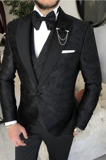 Black Jacket Vest Trousers Groom Set｜Wedding Three Piece Suit_4