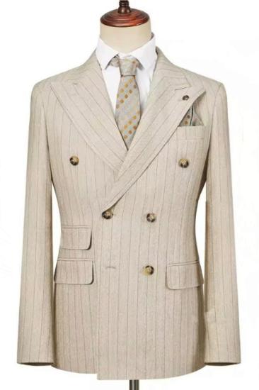 Brady Champagne Pinstripe Slim Double Breasted Two Business Suit_1