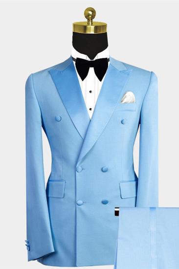 Phoenix Fashion Blue Point Lapel Double Breasted Men Suit_2