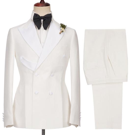 Alejandro Chic White Two-Piece Point Lapel Double Breasted Wedding Suit_6