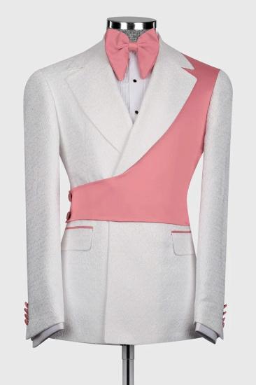 Brady White Jacquard Two Pieces Prom Suits With Pink Crossover Satin Panel