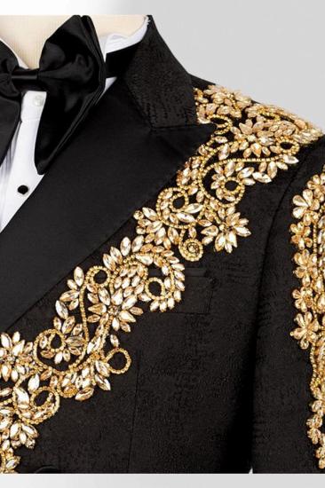 Brady Men's Black Double-Breasted Tuxedo with Gold Embroidery Prom Suit_4