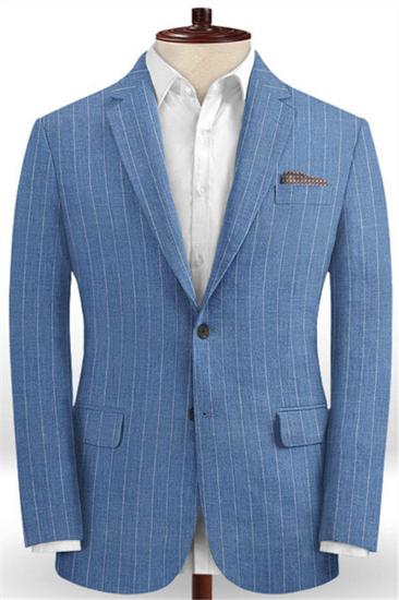 Ocean Blue Striped Prom Tuxedo | Two-Piece Linen Mens Suit_1