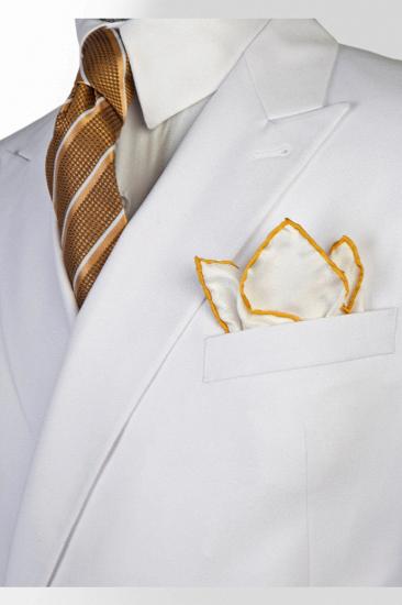 Formal White Peak Collar Double Breasted Slim Fit Men Business Suit｜Metal Buttons_3