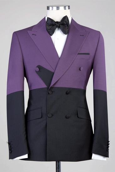 Modern Purple and Black Double Breasted Point Collar Men's Ball Suit_1