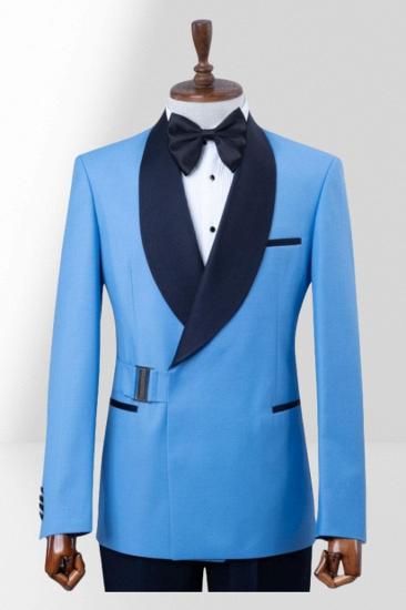 Daily Custom Blue Shawl Collar Adjustable Button Two Piece Wedding Suit | Ball Suit