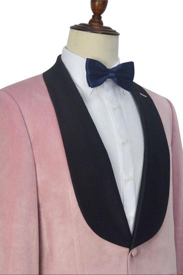 Fashion Pink Wedding Tuxedo | Mens Black Silk Shawl Lapel Prom Suit_4