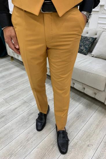 James Yellow Men's Peak Collar Three-Piece Slim Suit_7