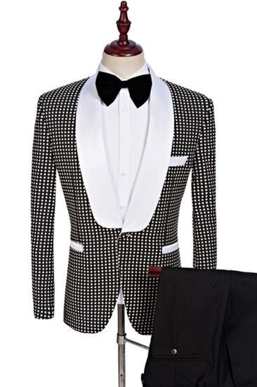 Black and White Shawl Lapel Wedding Suit |  Fashion Polka Dot Prom Tuxedo