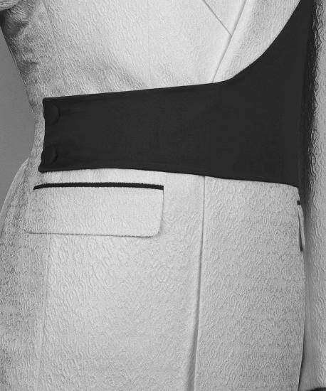 Slim Handsome White Notched Lapel Jacquard Two Pieces Prom Suits With Black Crossover Satin Panel_2