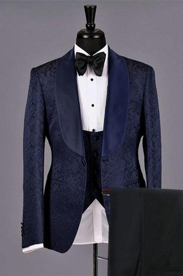 Lukas Dark Navy Jacquard Fashion Jacquard Bespoke Wedding Suits for Men