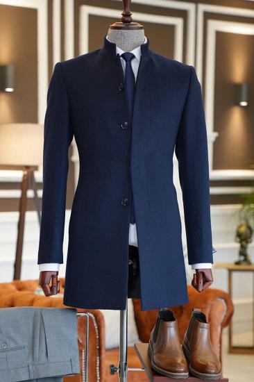 Marvin Navy Stand Collar Slim Fit Wool Jacket For Business_2