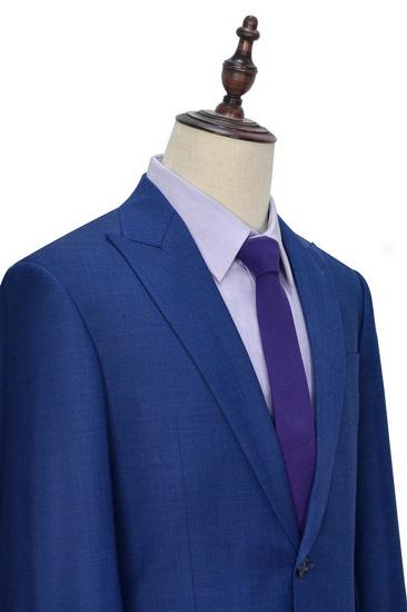 One Button Flap Pocket Navy Blue Mens Suit | Mens Point Collar Business Suit_3