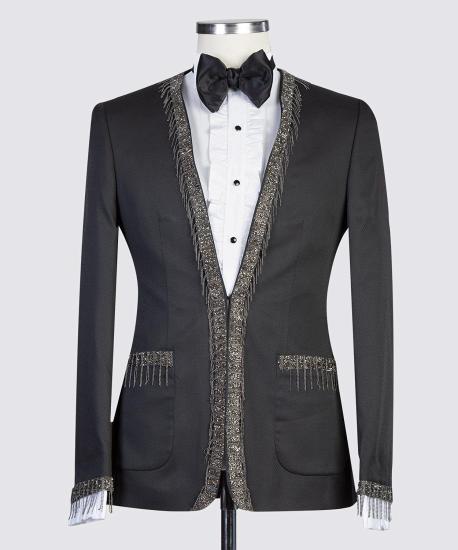 designs black tailored men suits with special shiny lapels_5
