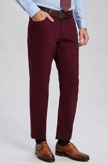 Classic Burgundy Cotton Straight Fit Men Everyday Business Pants_2