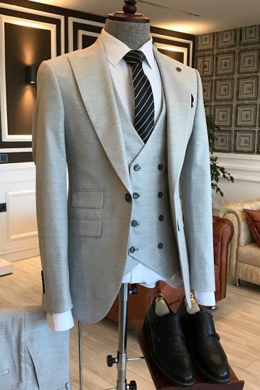 Mark Forma Light Grey Three Piece Point Lapel Double Breasted Vest Men Business Suit