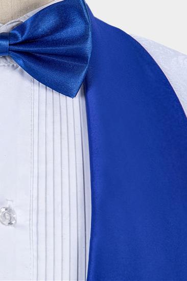 White Jacquard Tuxedo with Blue Shawl Lapel | Three-Piece Set Sale at_5