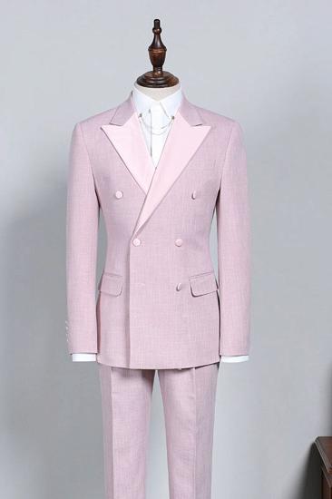 Ian's New Pink Point Lapel Double Breasted Custom Prom Suit_1