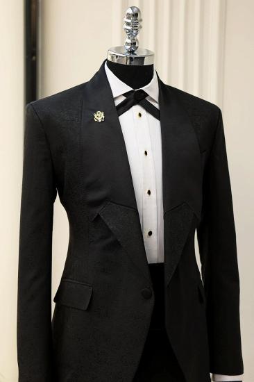 Black Jacquard Tuxedo Suit for Men Slim Fit Shawl Lapel Formal Suit Set_4