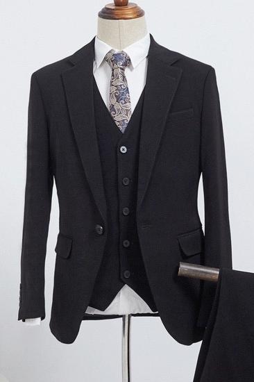 Barry Formal All Black 3 Piece Slim Fit Mens Tailored Business Suit_2