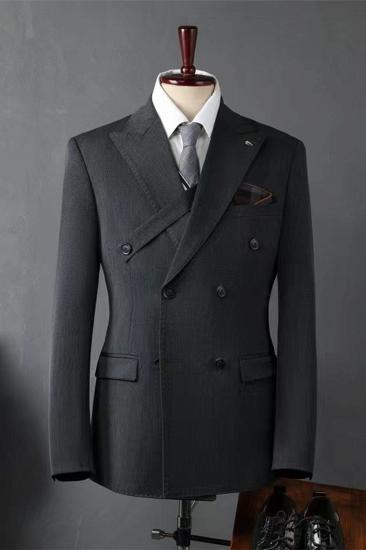 Italian Style Dark Gray Lapel Collar Men Slim Suit | Wedding Business Suit Adjustable Chest Buckle_3