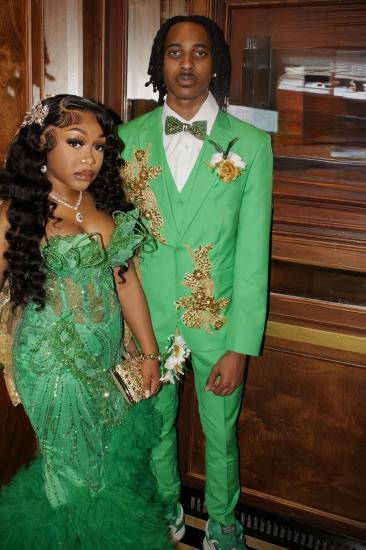 Gordon Chic Green Notched Lapel Three-Piece Prom Suit with Beading_1