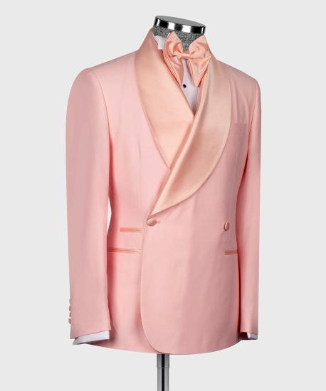 Pink Double Breasted Shawl Lapel Stylish Mens Two Piece Suit_3