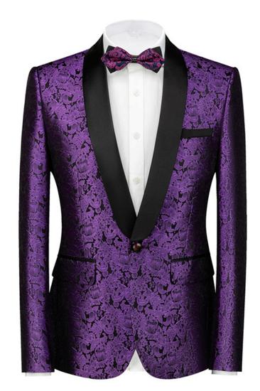 Joel Purple Jacquard Slim Fit Black Lapel Mens Wedding Suit_1