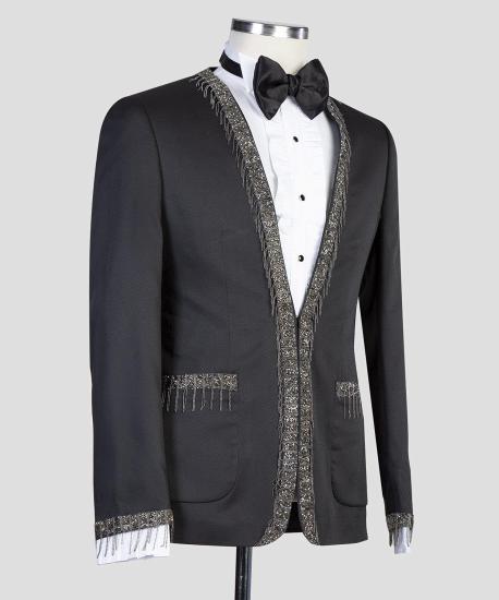 designs black tailored men suits with special shiny lapels_3