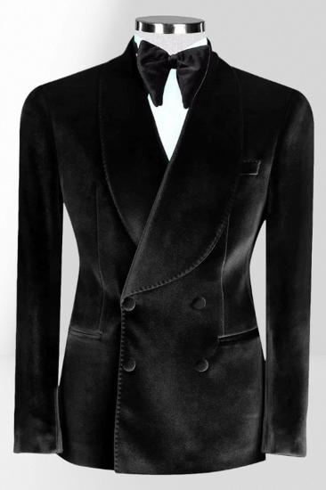 Black Velvet Shawl Collar Double Breasted Men Two Piece Tuxedo_1