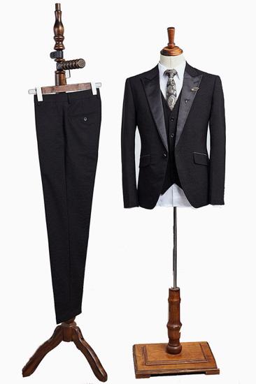 Calvin Traditional All Black 3 Piece Point Lapel Mens Business Suit_1