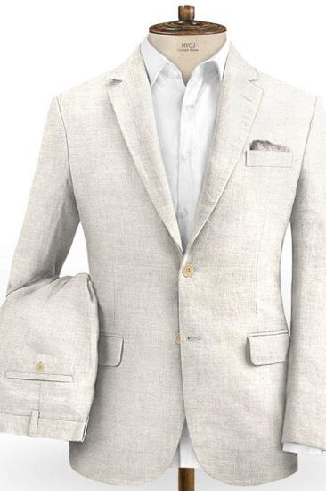 Ivory Linen Wedding Groom Suit | Two Tuxedos with Notched Lapels on sale_2